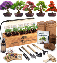 Load image into Gallery viewer, Bonsai Tree Kit Deluxe + Growing Light - 5X Unique Japanese Bonzai Trees | Complete Indoor Bonsai Starter Kits for Growing Trees – DIY Gardening Gifts for Mother, Women & Men