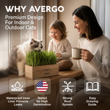 Load image into Gallery viewer, Cat Grass Kit for Indoor Cats – x4 Seed Packets | Cat Grass Seeds with Wooden Planter, Soil & Mini Gardening Tools for Nipping – Pet Wheatgrass Grass