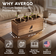 Load image into Gallery viewer, AVERGO Wildflower Seed Mix Growing Kit - Perennial Wild Flowers | Ideal Gift - Also Includes Planters, Soil, Wooden Box, and Gardening Tools for Indoor Garden and Patio Planting

