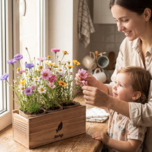 Load image into Gallery viewer, AVERGO Wildflower Seed Mix Growing Kit - Perennial Wild Flowers | Ideal Gift for Mother's Day - Also Includes Planters, Soil, Wooden Box, and Gardening Tools for Indoor Garden and Patio Planting
