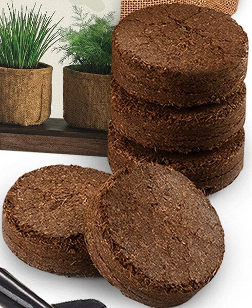 Five coconut coir soil discs