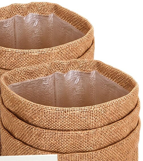 Five burlap pots